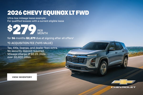 2026 Chevy Equinox LT FWD. Ultra-low mileage lease example: for qualified lessees with a current ...